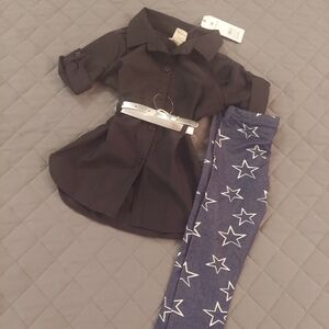 One Step Up Black Shirt and Starry Blue Leggings Set